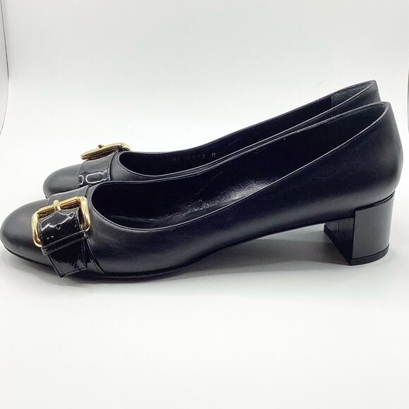Louis Vuitton Uniform Black Patent & Leather Low Heel Buckle Pump 38 8 - Picture 1 of 9